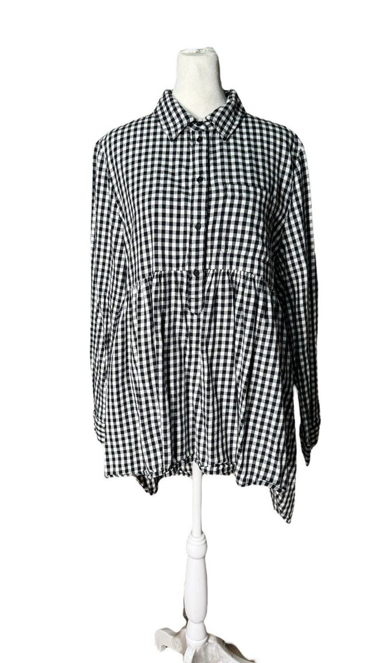 Zara Womens Black White Gingham Babydoll Peplum Top Cottagecore Sz Small Tunic